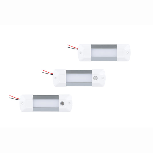 Three LED light strips with connectors on a white background