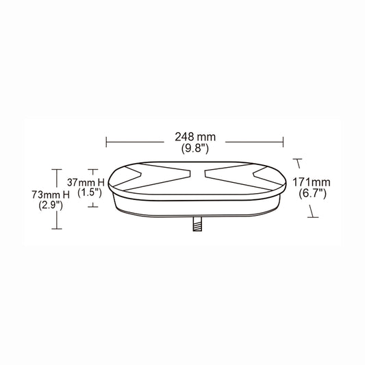 Technical drawing of a mini bar with dimensions labeled