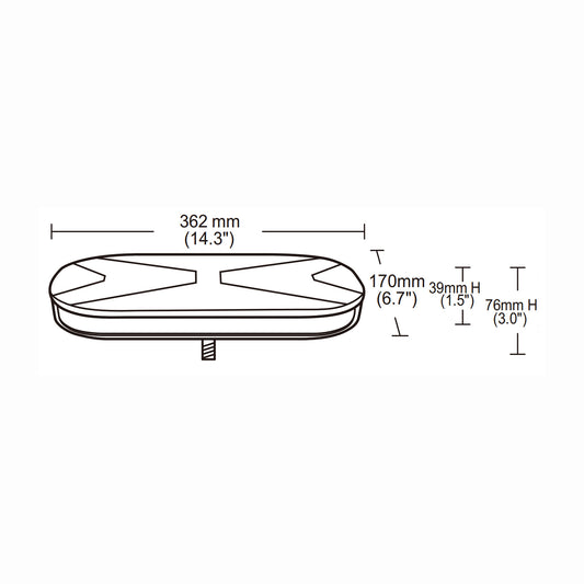Technical drawing of a mini bar with dimensions labeled