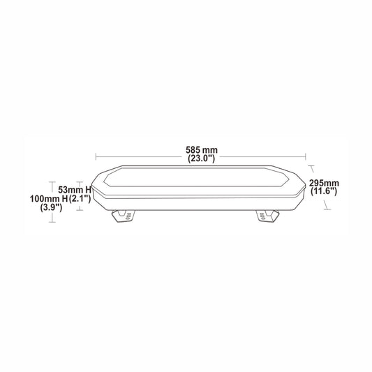 Technical drawing of a mini bar with dimensions labeled