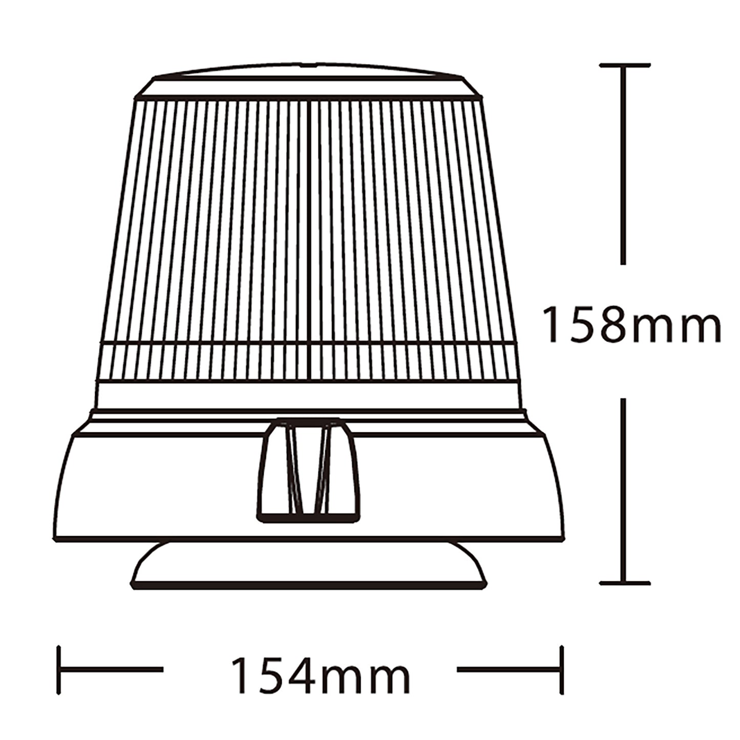 Line drawing of a warning light with dimensions labeled