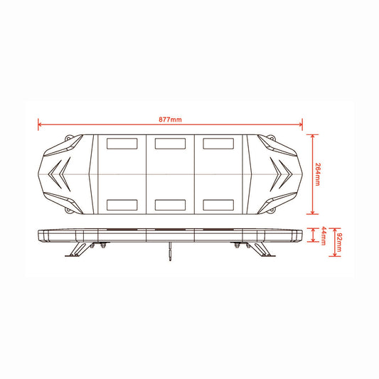 Technical drawing of a Light bar on a white background with dimensions labeled