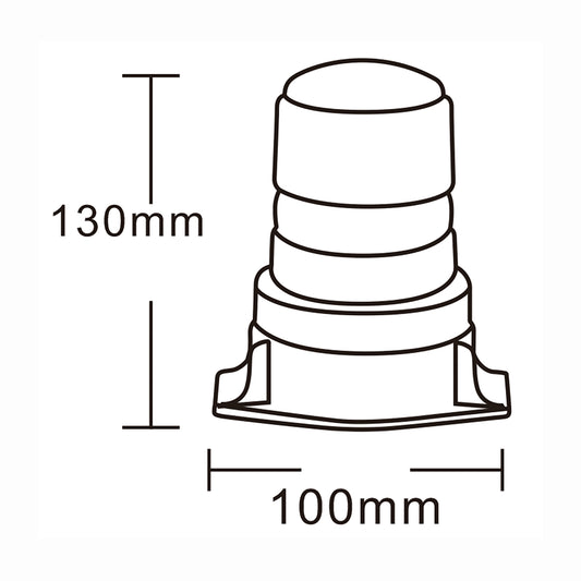 Technical drawing of a warning light with dimensions labeled
