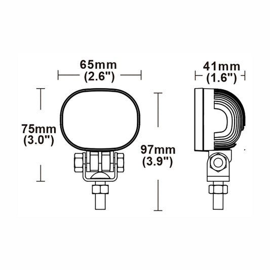 Technical drawing of a light assembly with dimensions labeled.