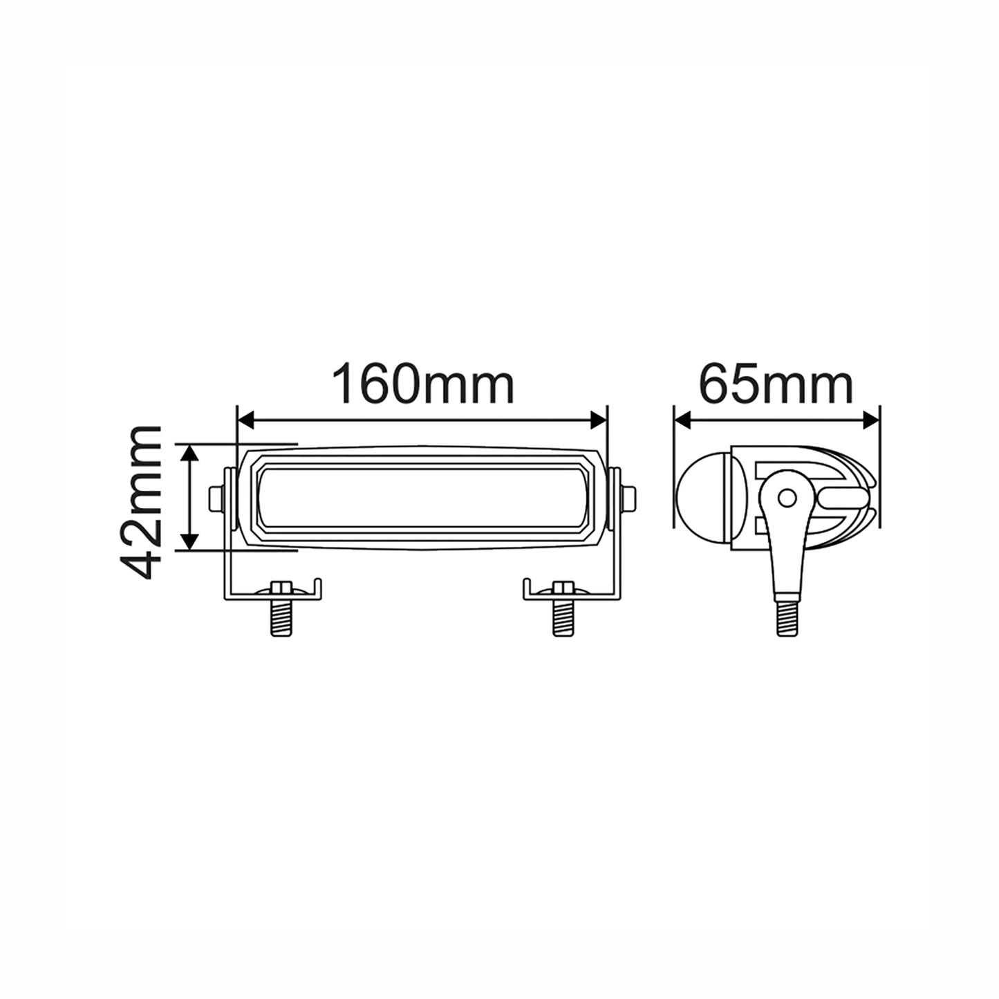 Technical drawing of a light with dimensions labeled