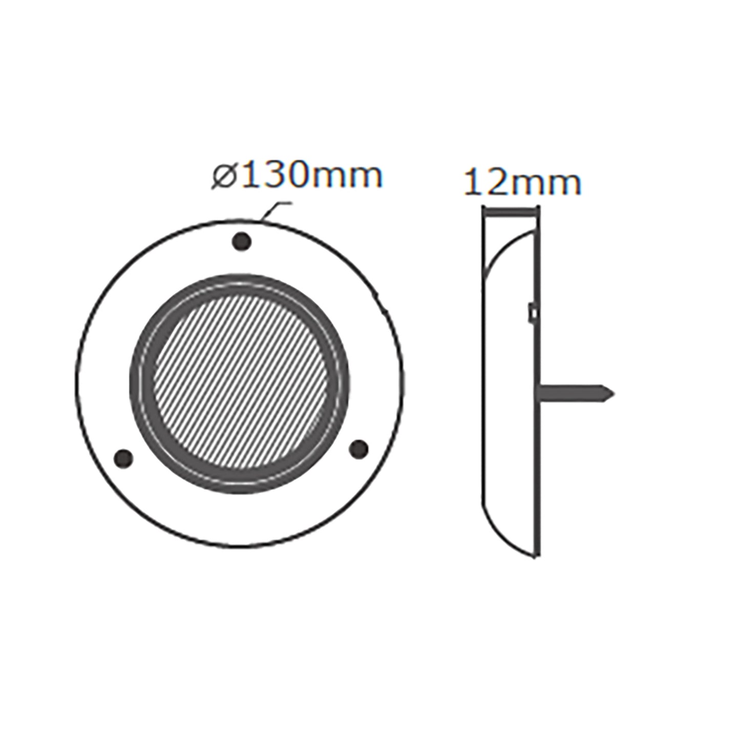 Technical drawing of a Interior Light with dimensions labeled