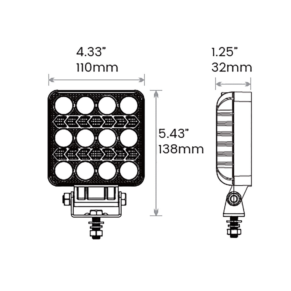 Dimensions of Off Road Odyssey - 4" SQUARE 402 Lamp on a white background
