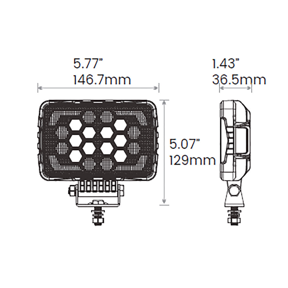 Dimensions of Off Road Odyssey - 5" 501 Lamp n a white background