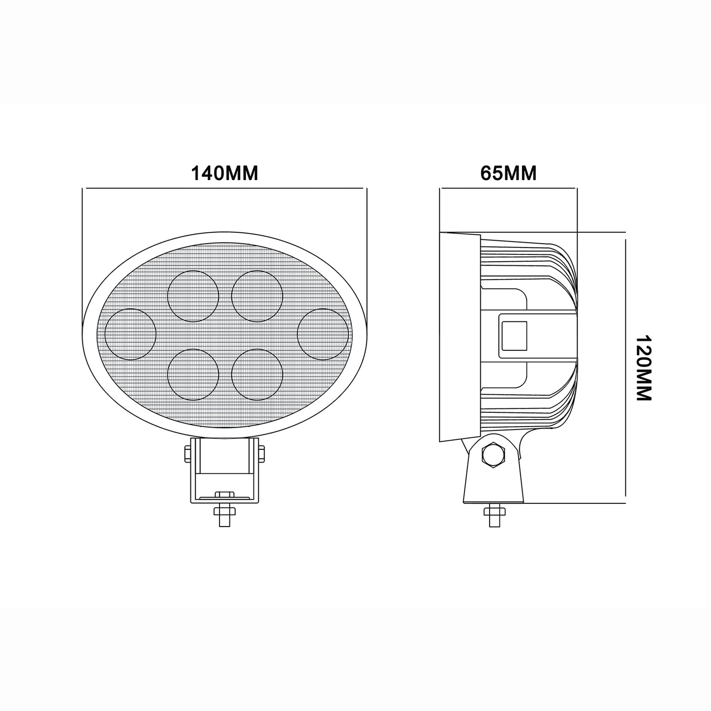 Work Lamp with dimensions on a white background