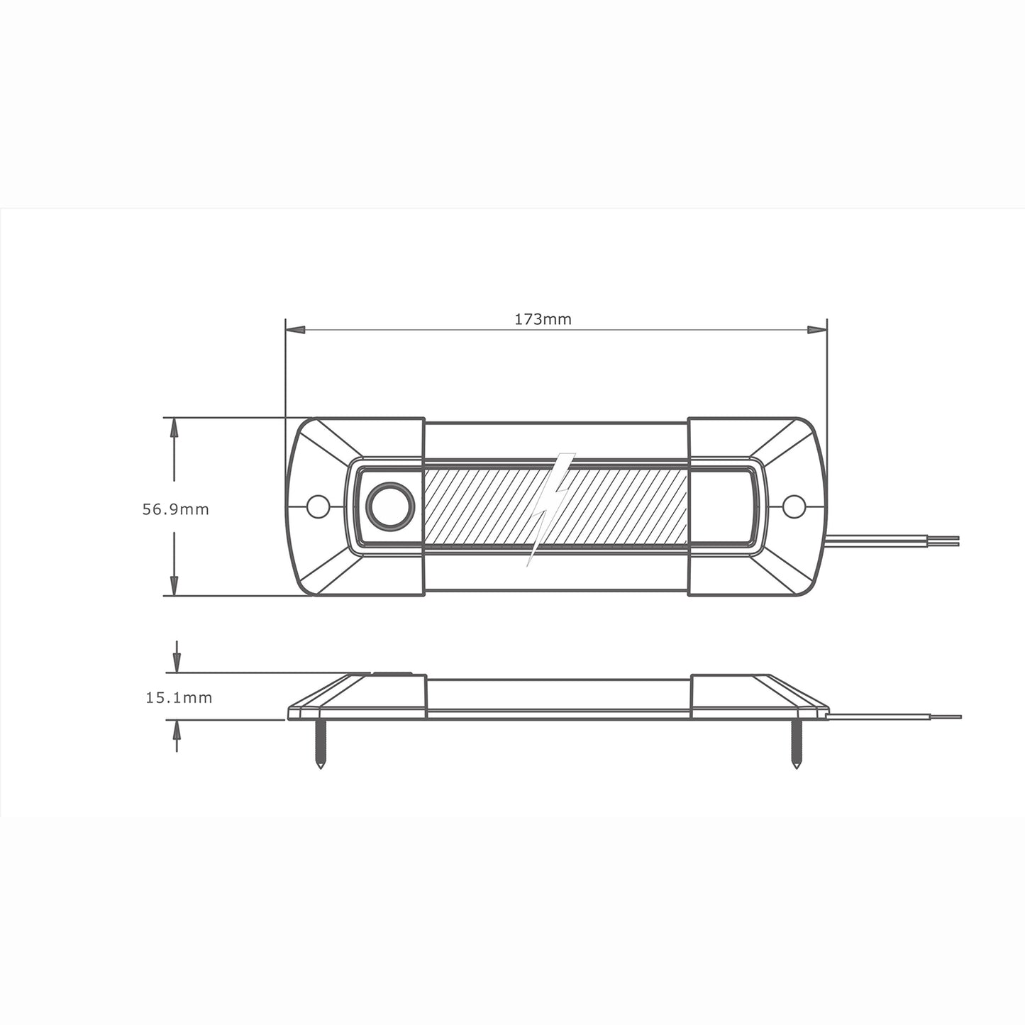 Technical drawing of a Interior Light with dimensions labeled
