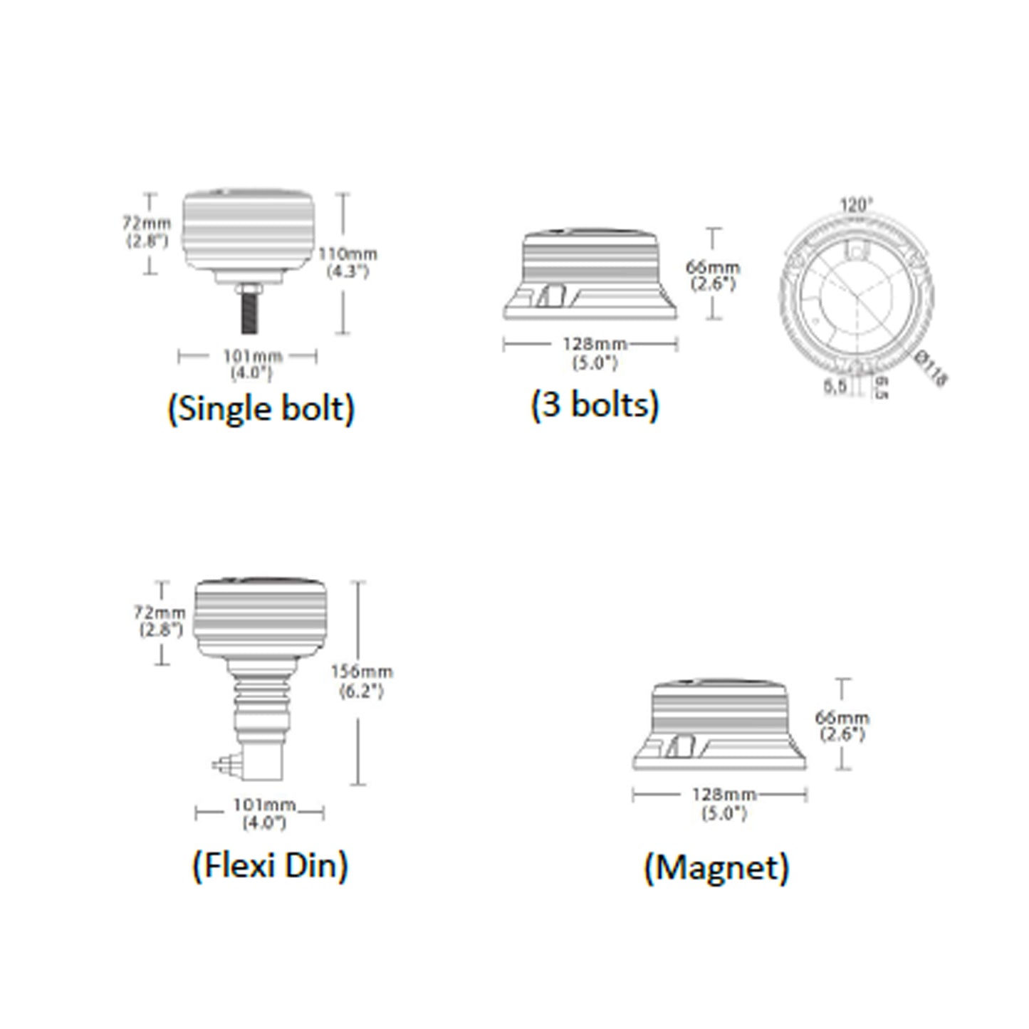 Technical diagram of different types of bolts with measurements on a white background