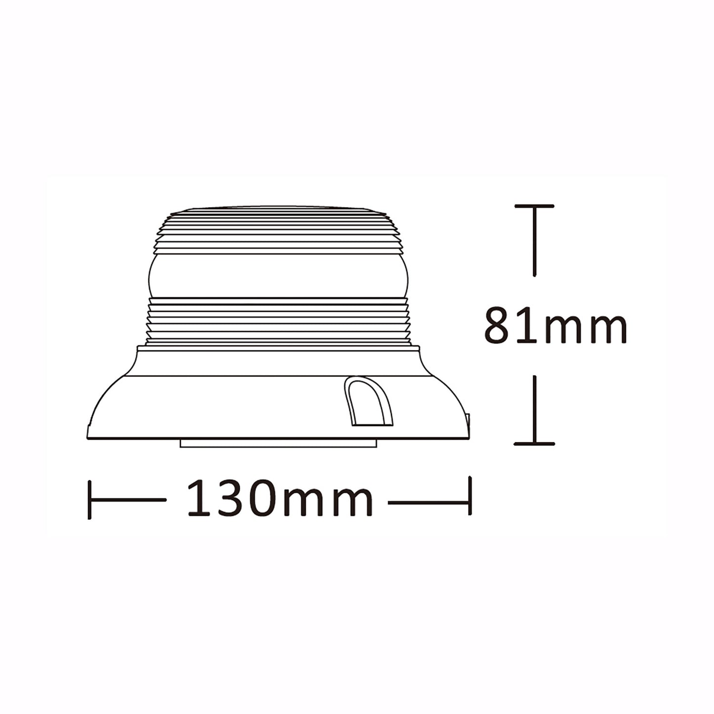 Technical drawing of a warning light with dimensions labeled