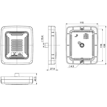 Technical drawing of Horpol CUBE Rear Lamp with FOG &amp; REVERSE with dimensions