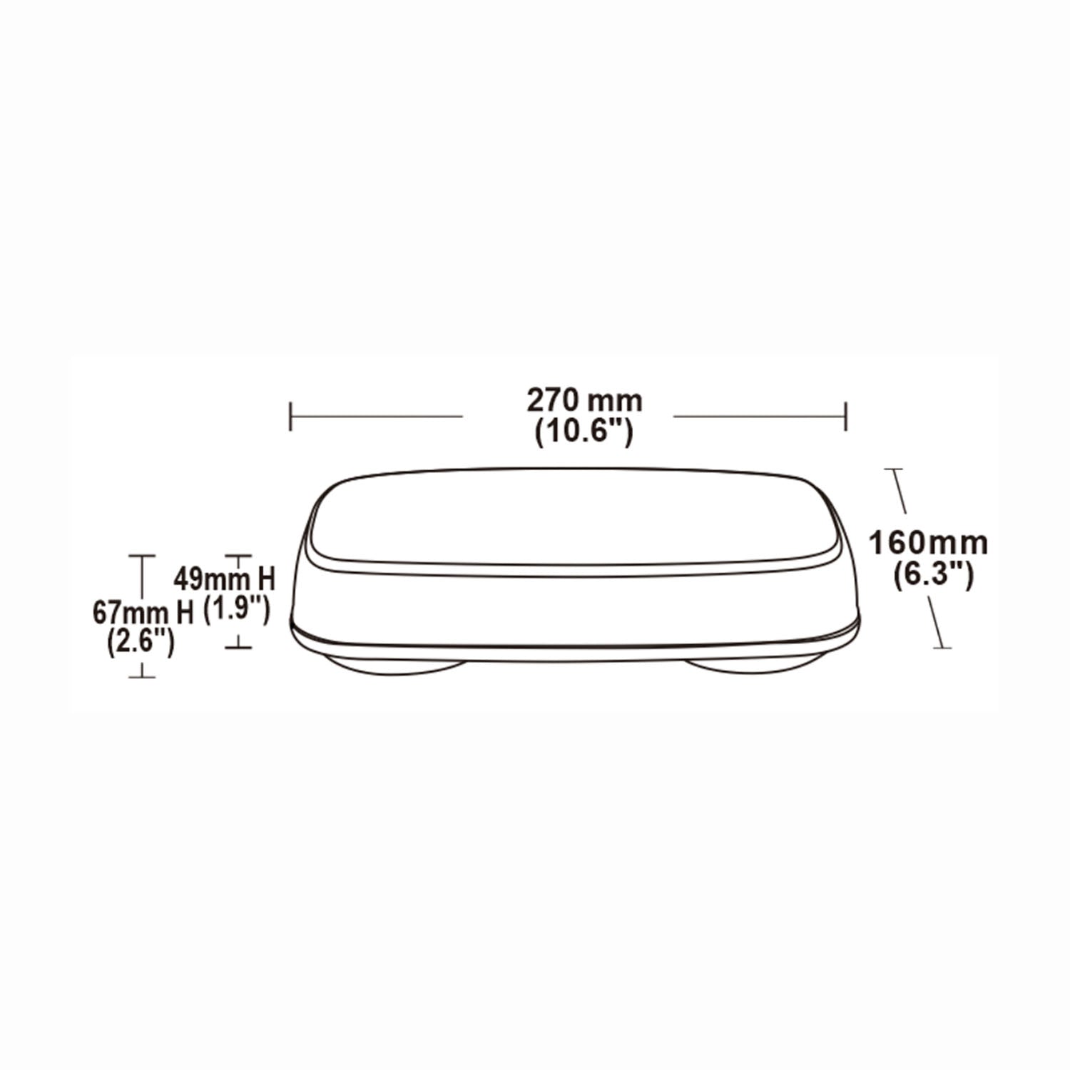 Technical drawing of a mini bar with dimensions labeled