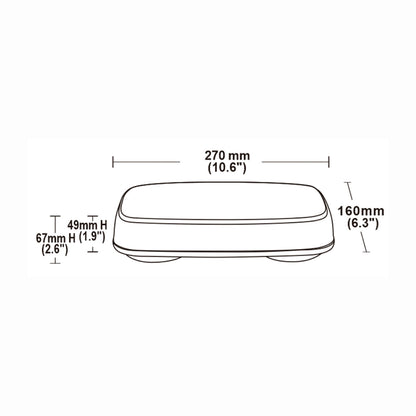 Technical drawing of a mini bar with dimensions labeled