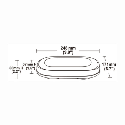 Measurement chart of a mini bar with dimensions labeled in millimeters and inches.