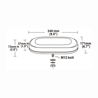 Technical drawing of a mini bar with dimensions on a white background.