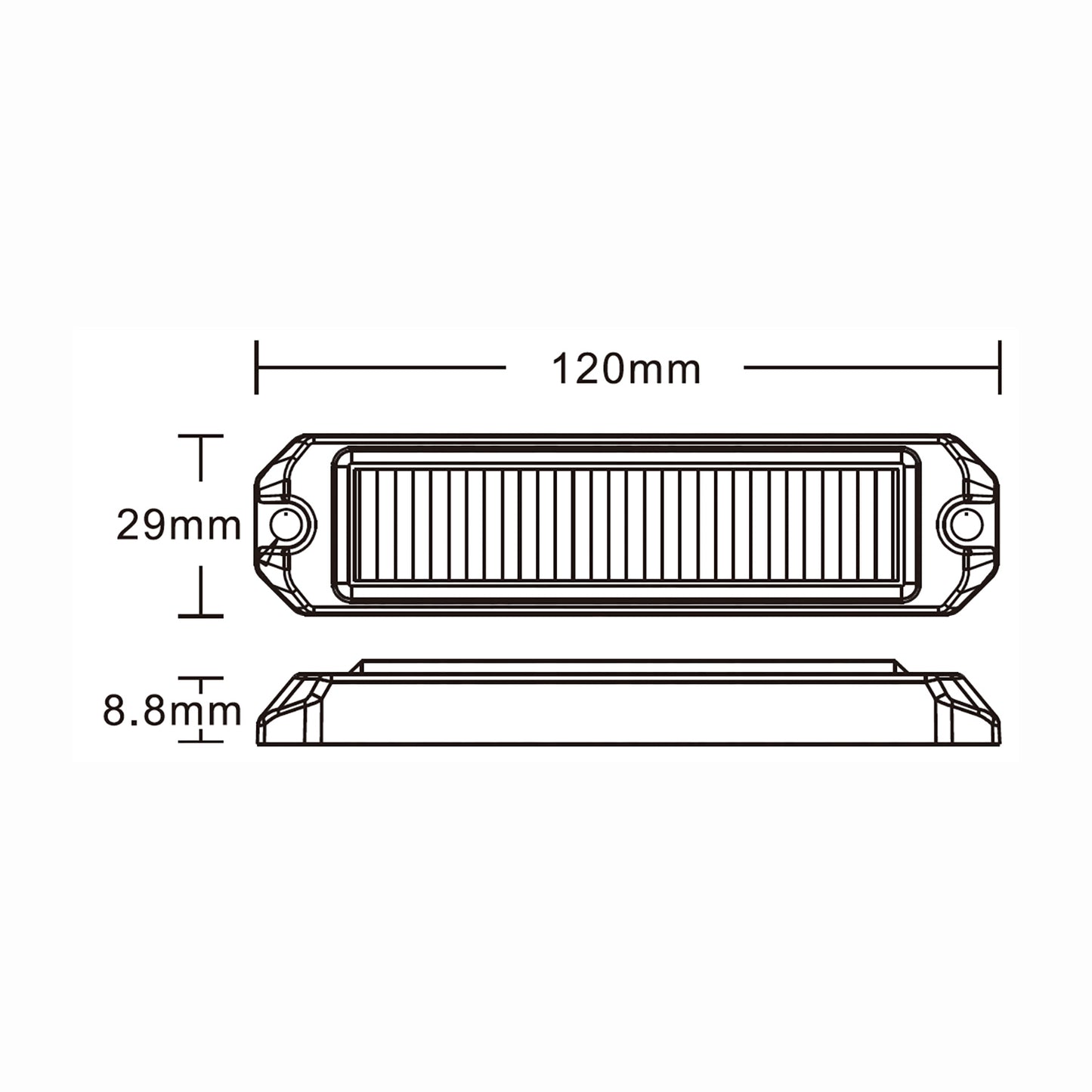 Technical drawing of a light with dimensions labeled