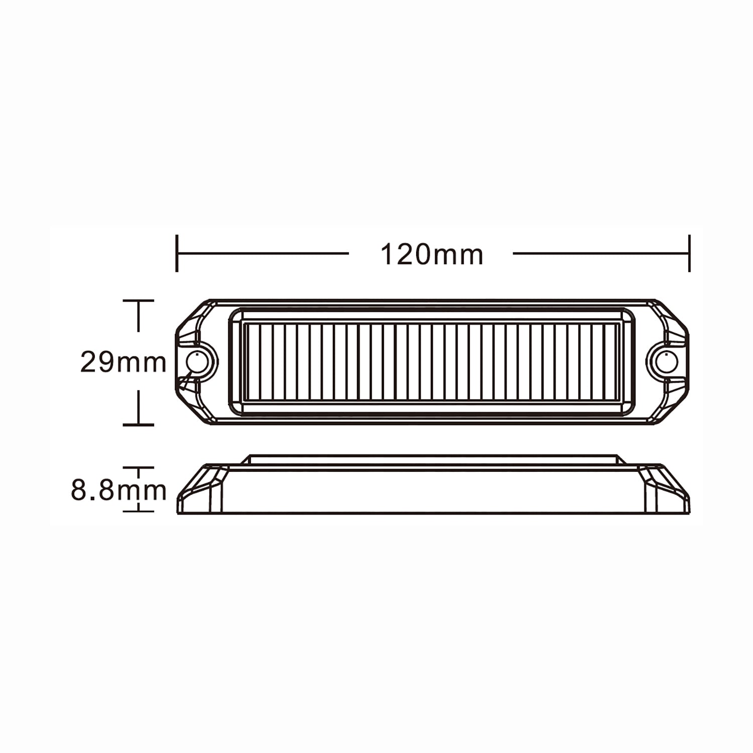 Technical drawing of a light with dimensions labeled