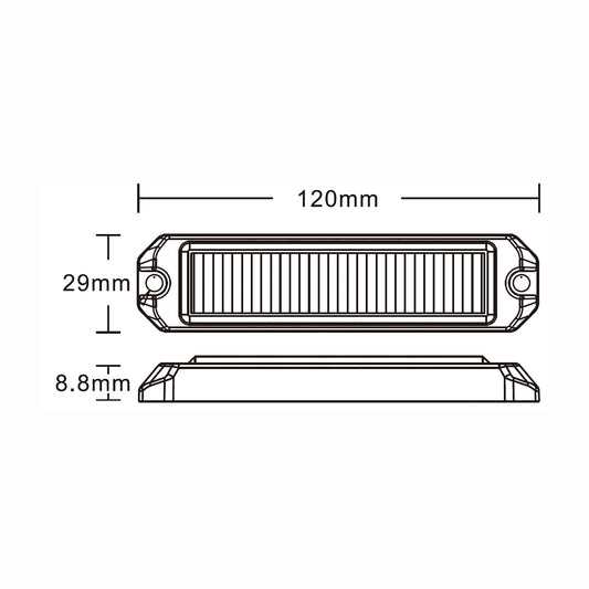 Technical drawing of a light with dimensions labeled