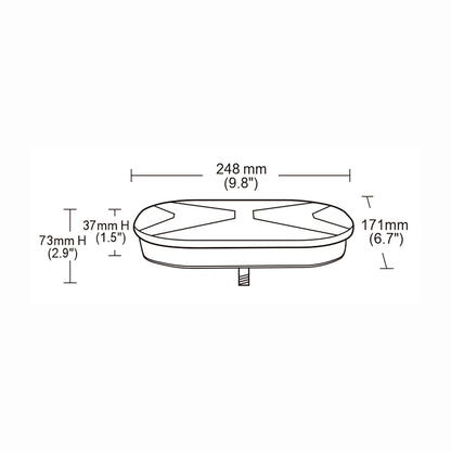 Technical drawing of a mini bar with dimensions labeled