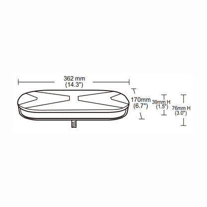 Technical drawing of a mini bar with dimensions labeled