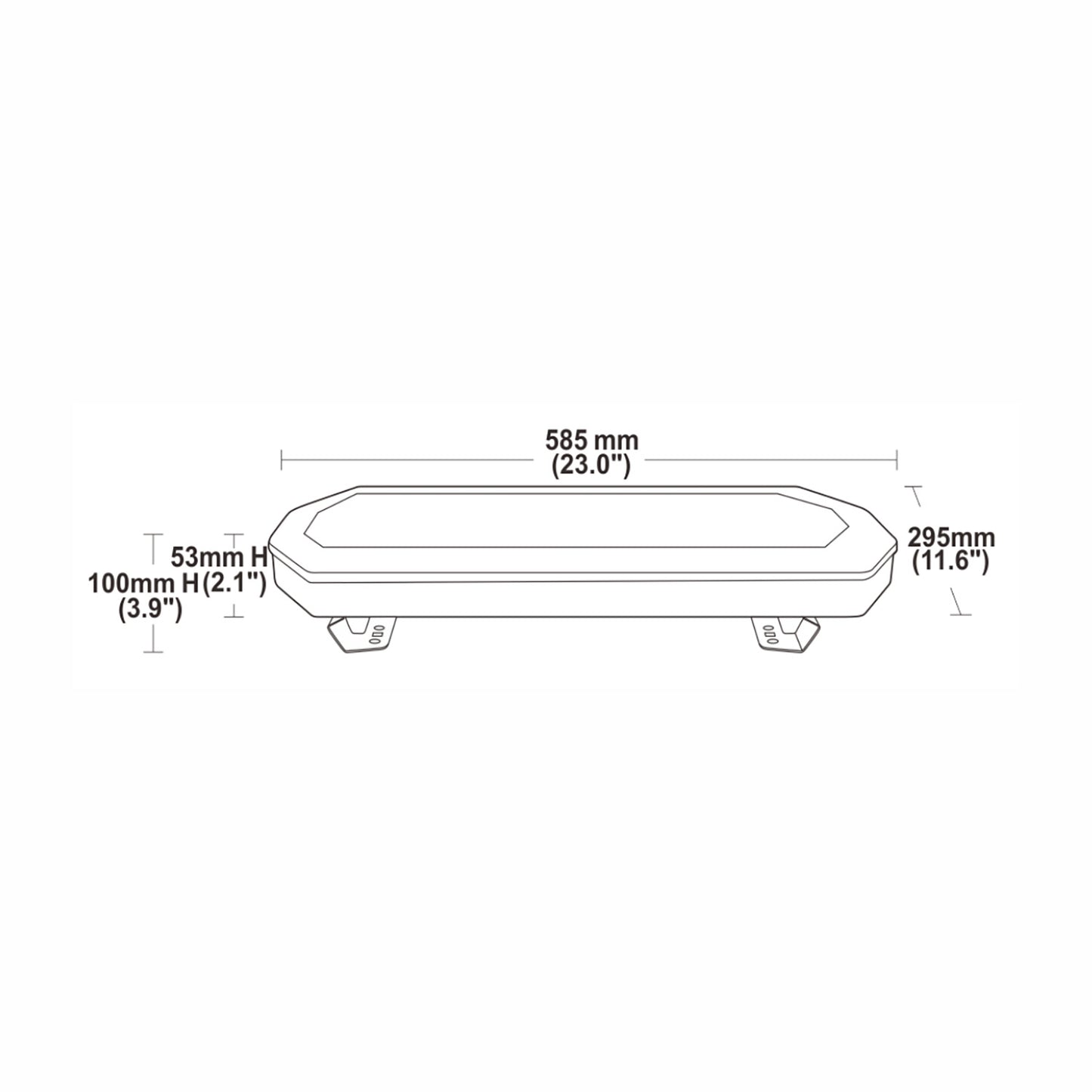 Technical drawing of a mini bar with dimensions labeled