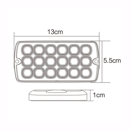 Technical drawing of a rectangular light bar with dimensions labeled