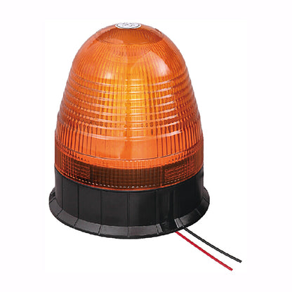 Orange warning light with black base on a white background