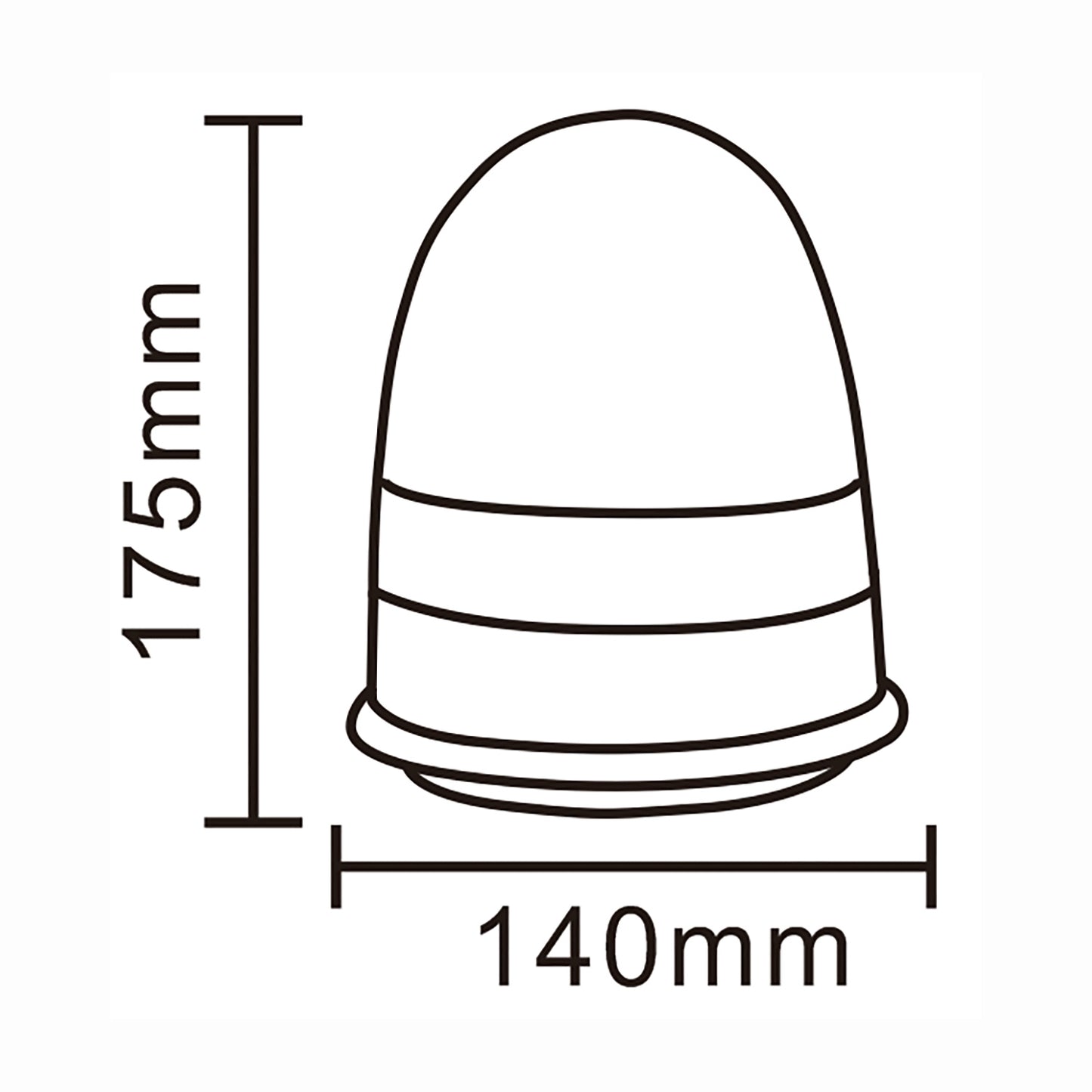Measurement diagram of a warning light with dimensions labeled.