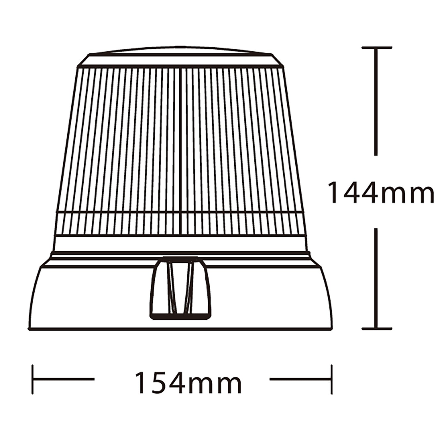 Technical drawing of a warning light with dimensions labeled