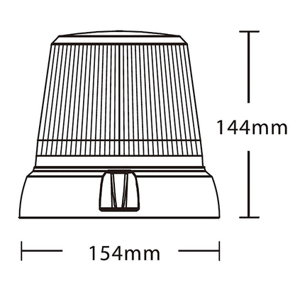 Technical drawing of a warning light with dimensions labeled