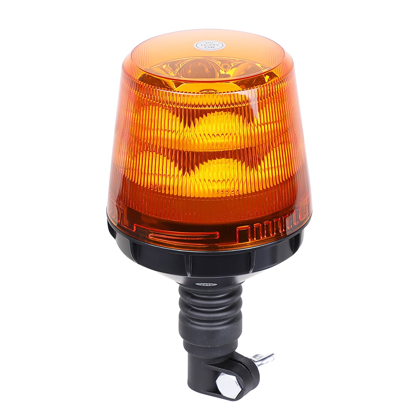 Orange warning light with black base on a white background