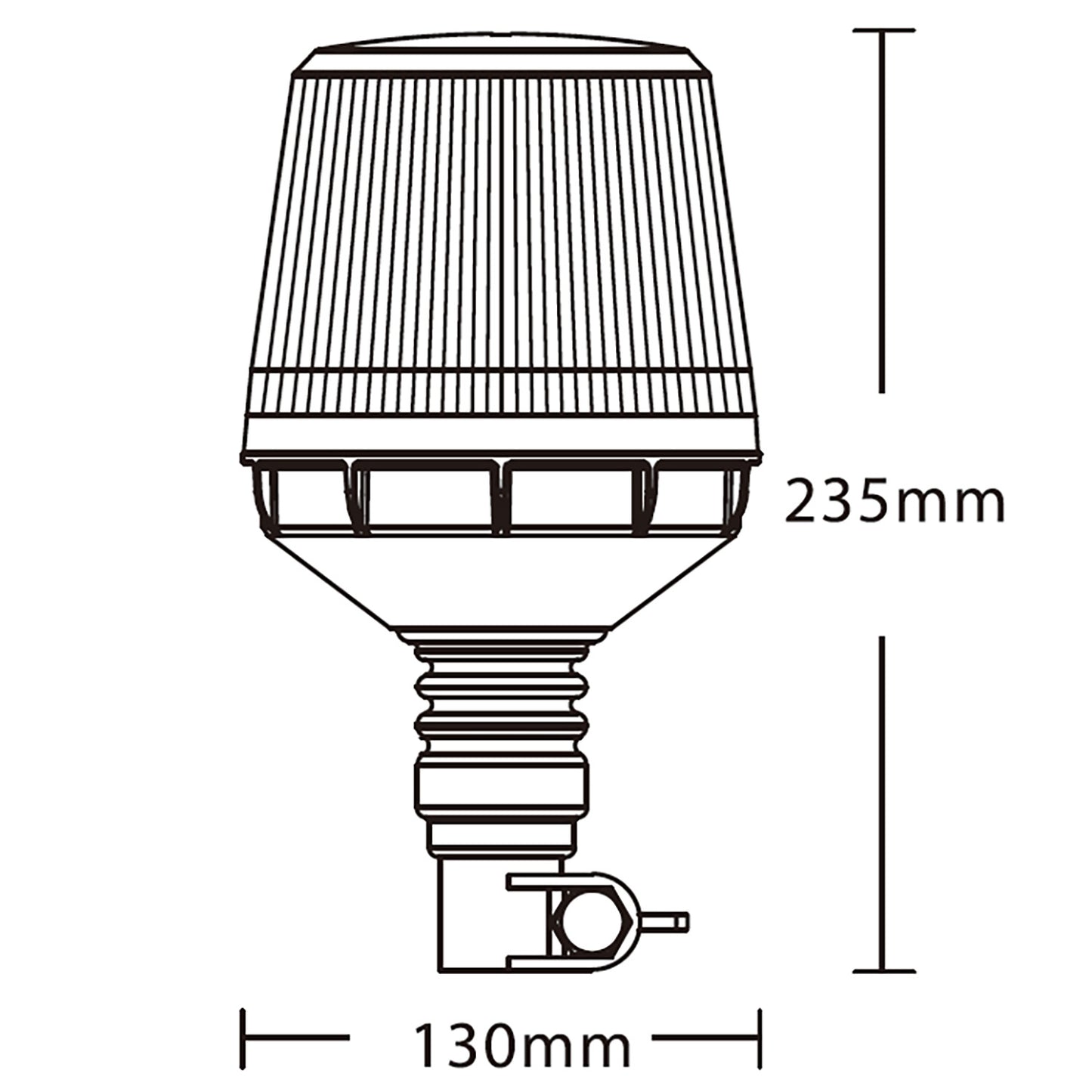 Technical drawing of a warning light with dimensions labeled