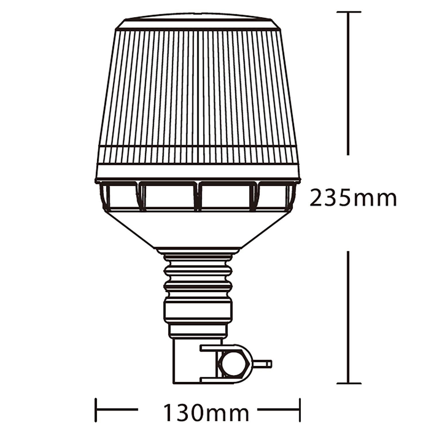 Technical drawing of a warning light with dimensions labeled
