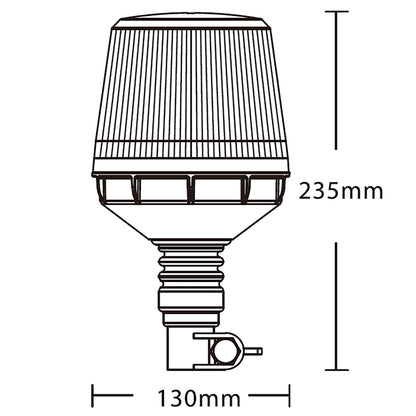 Technical drawing of a warning light with dimensions labeled