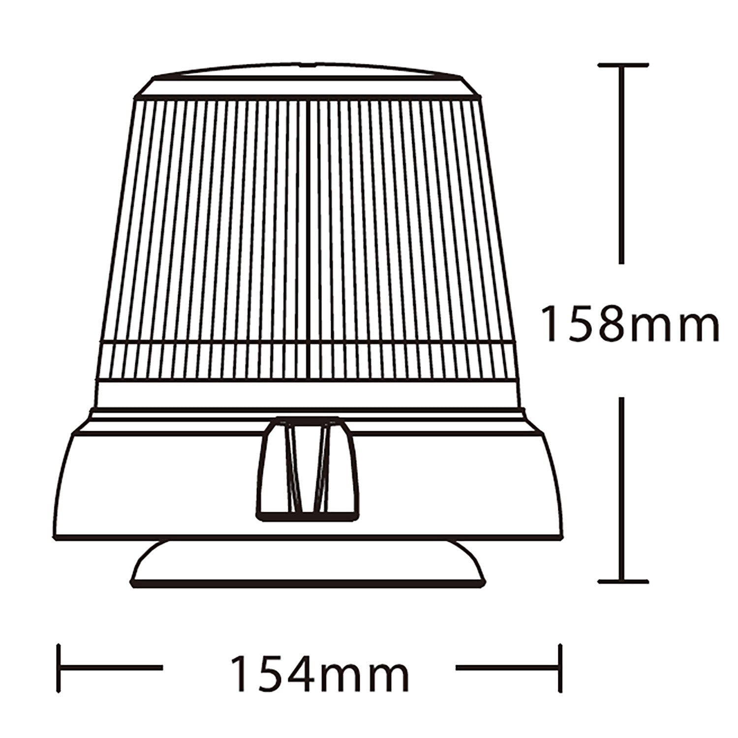 Line drawing of a warning light with dimensions labeled