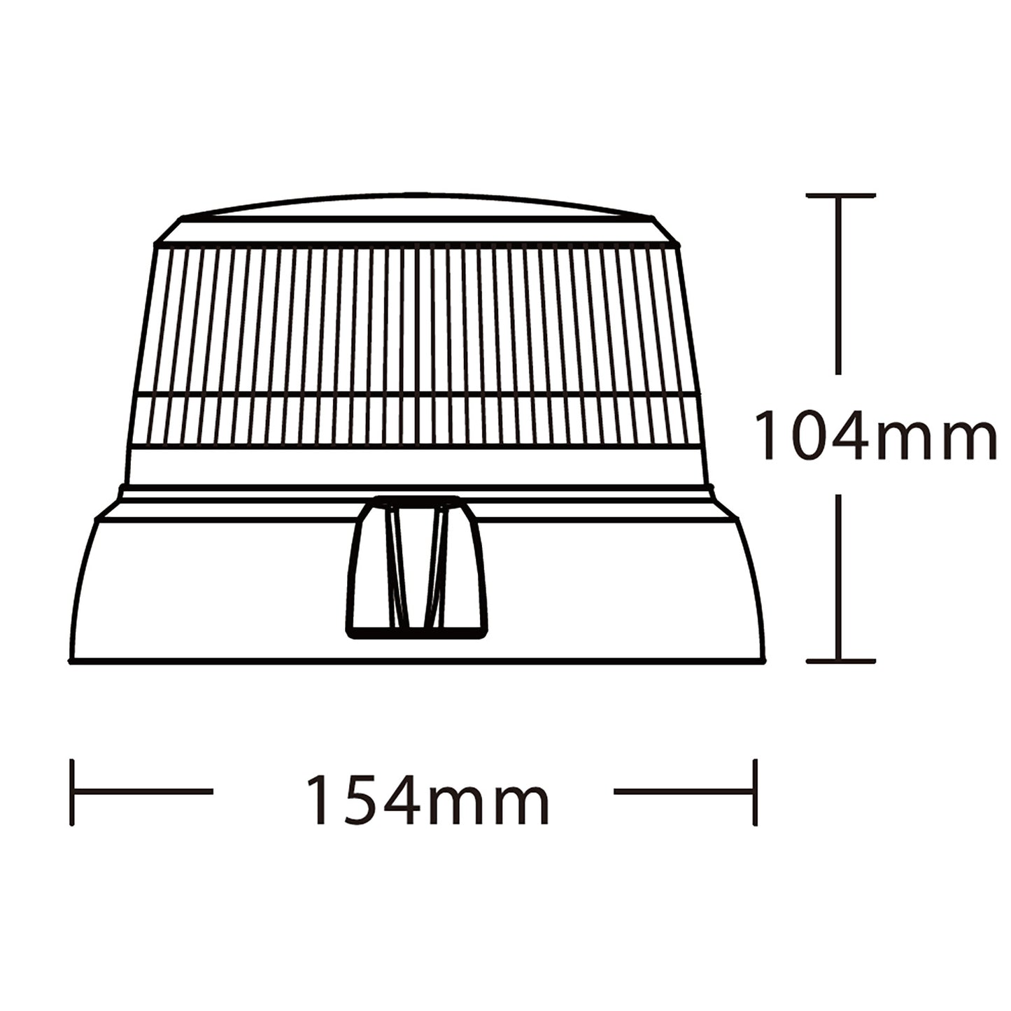 Technical drawing of a warning light with dimensions labeled