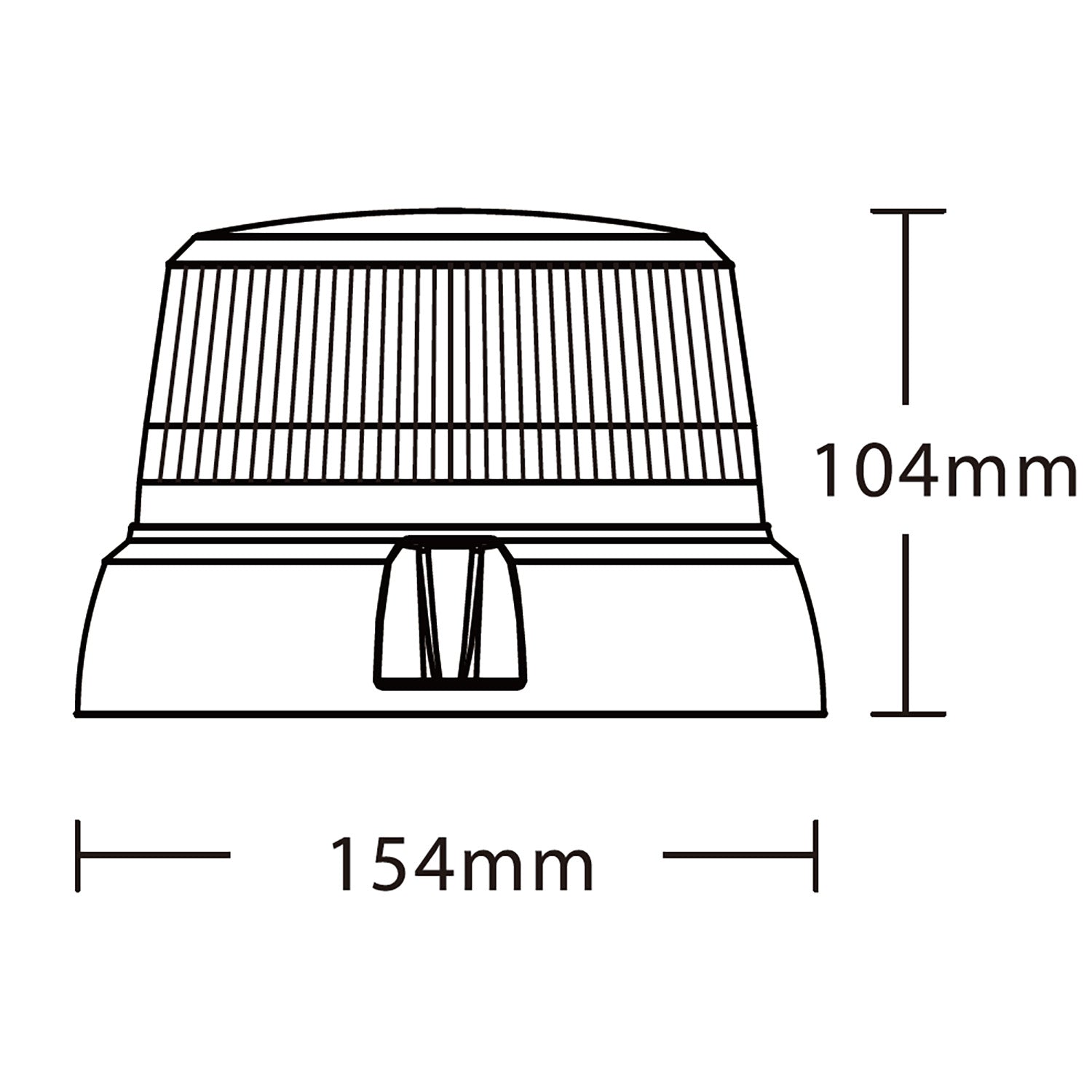 Technical drawing of a warning light with dimensions labeled