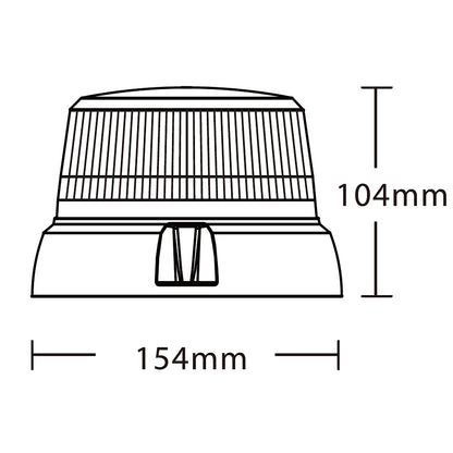 Technical drawing of a warning light with dimensions labeled