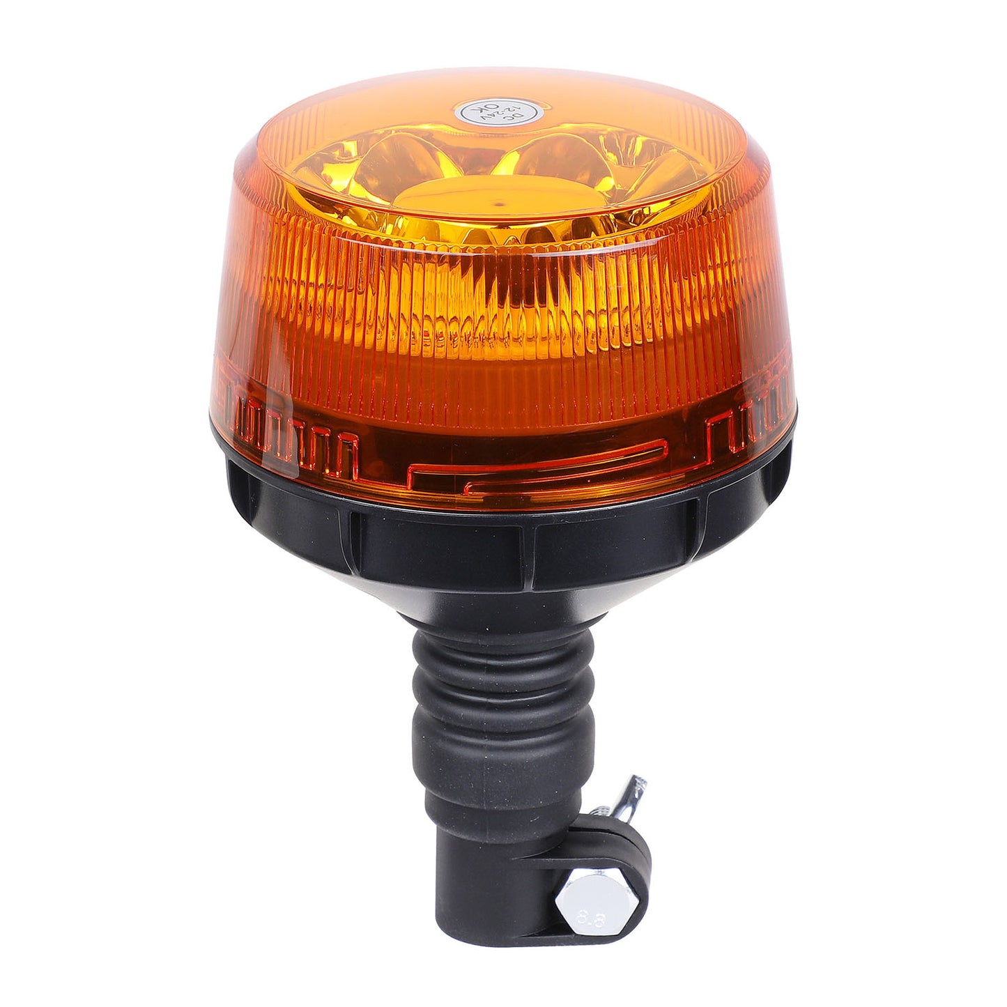 Orange warning light with black base on a white background