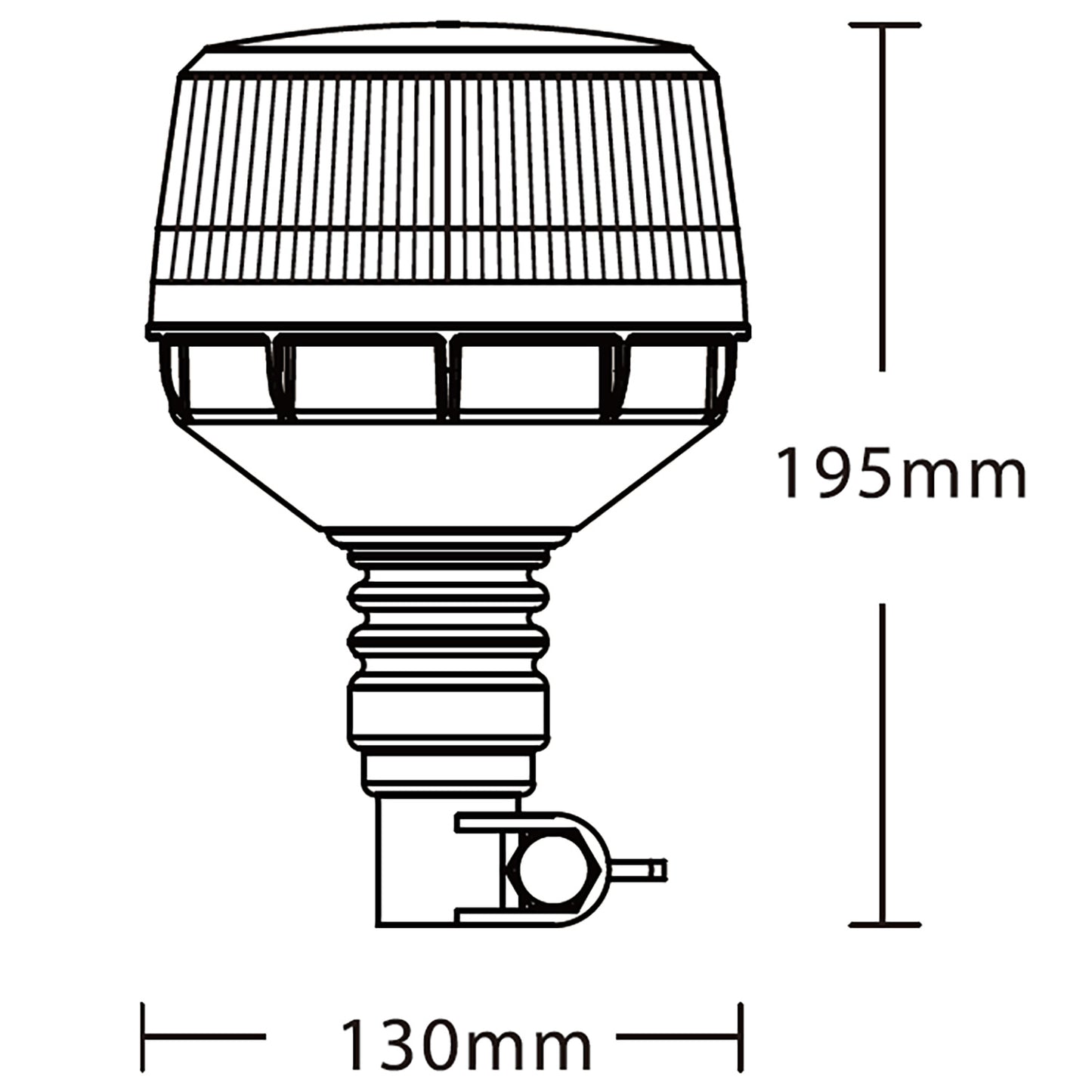 Technical drawing of a warning light with dimensions labeled