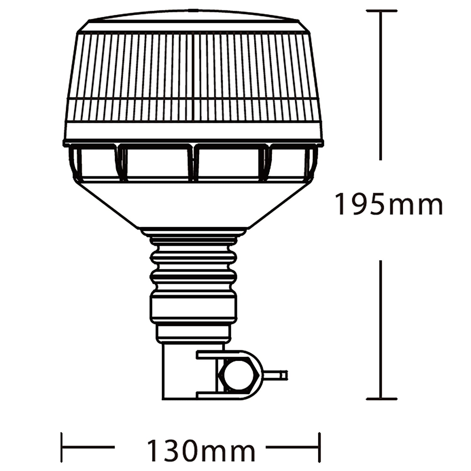 Technical drawing of a warning light with dimensions labeled