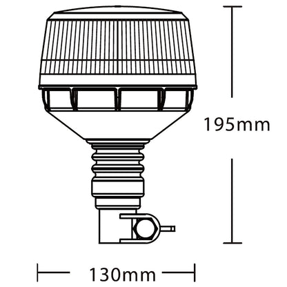 Technical drawing of a warning light with dimensions labeled