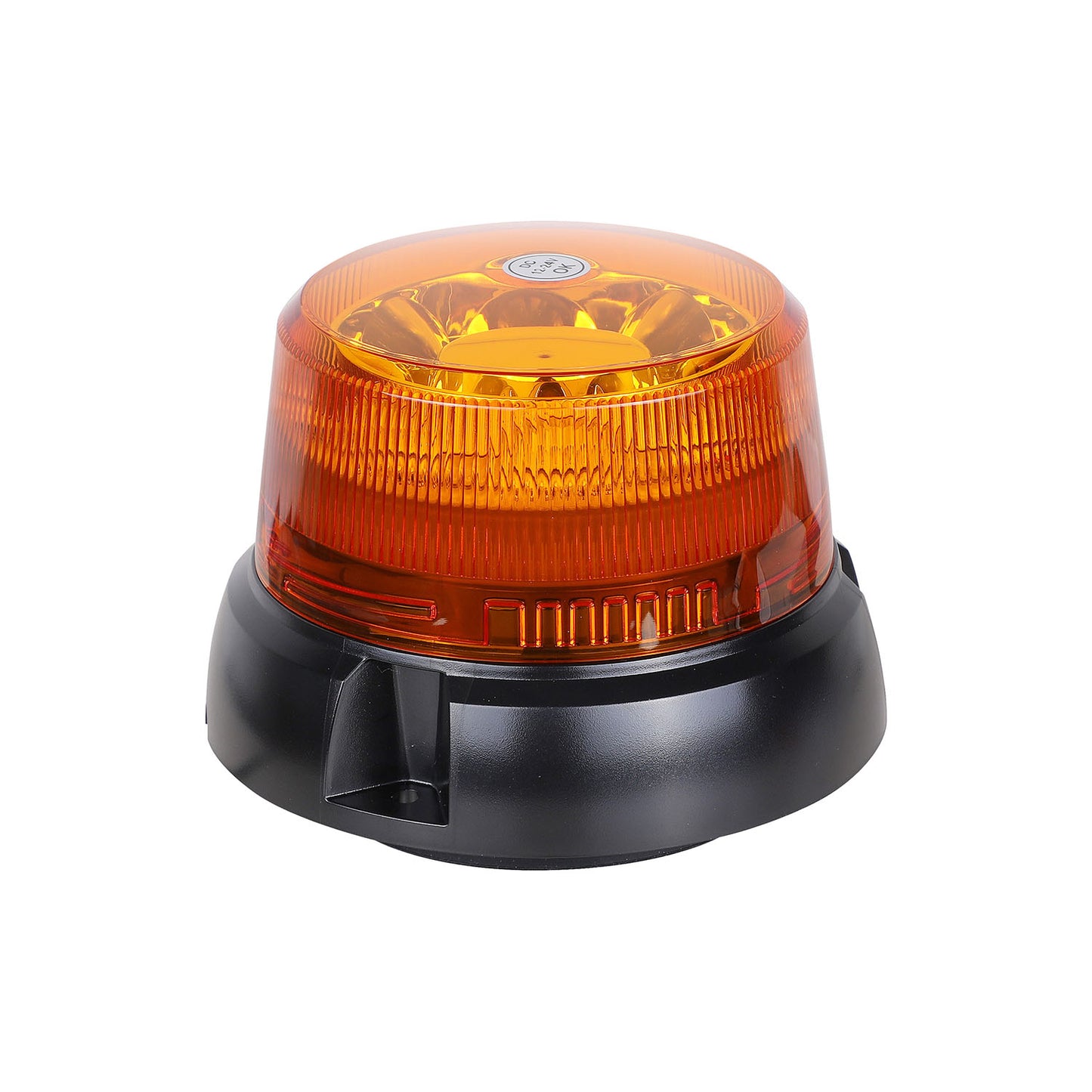 Orange warning light with black base on a white background