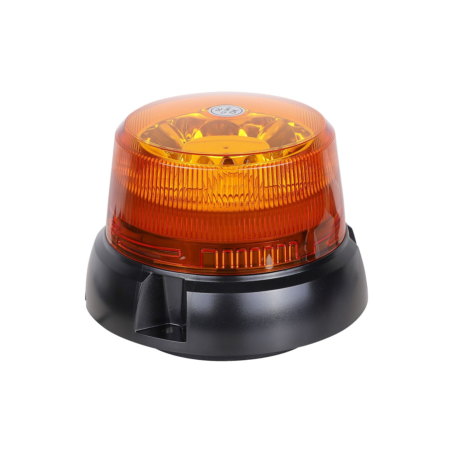 Orange warning light with black base on a white background