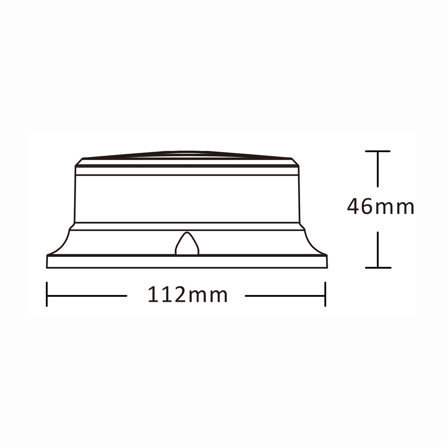 Technical drawing of a warning light with dimensions labeled