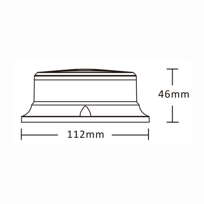 Technical drawing of a warning light with dimensions labeled
