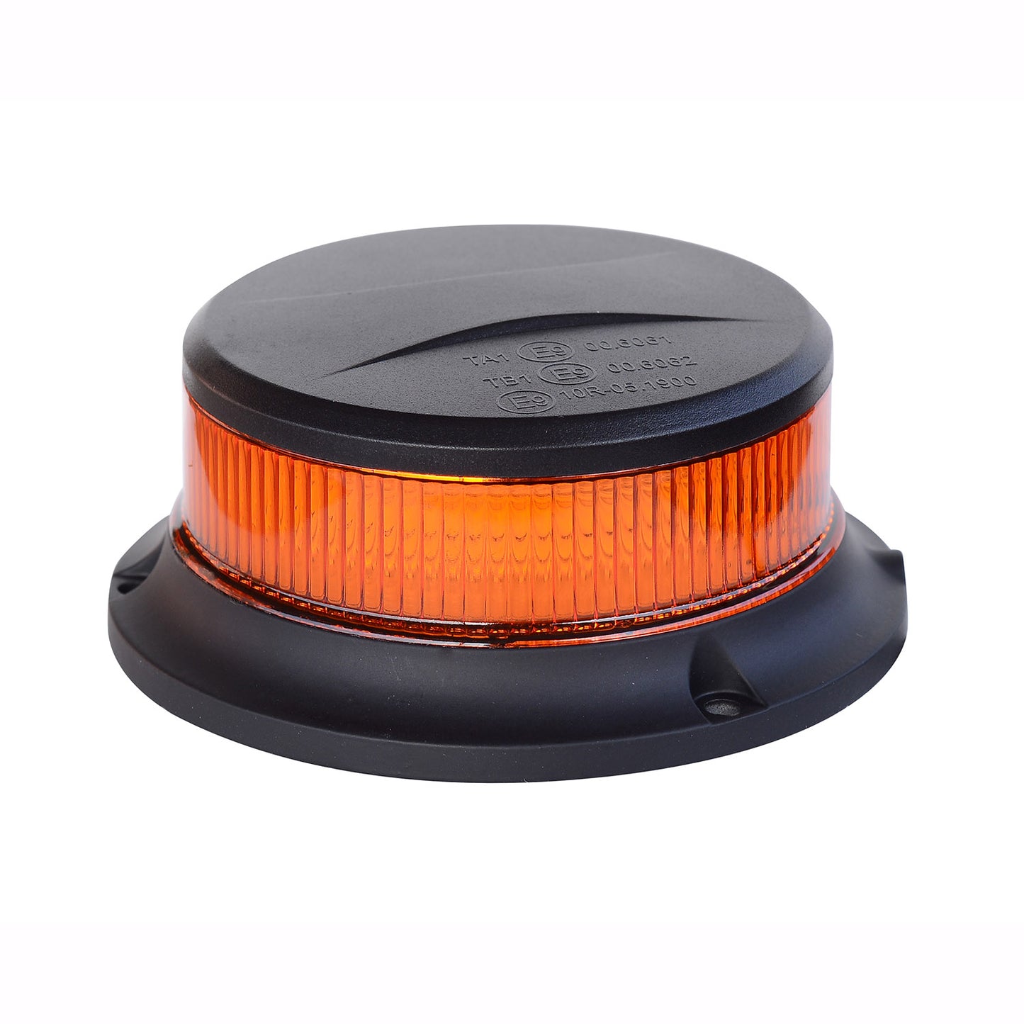 Orange warning light with black base on a white background