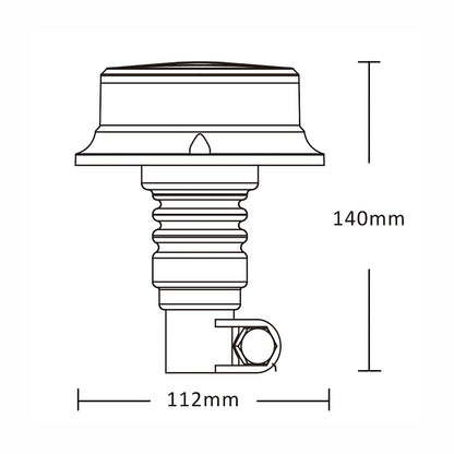Technical drawing of a warning light with dimensions labeled